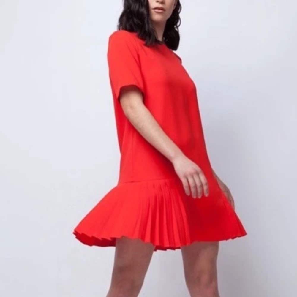 Zara Vibrant Red Mini Dress with Pleated Hem - NWT - Women’s Size XS